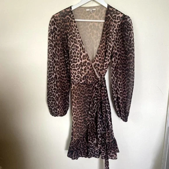 Ganni Animal Print Mesh Mini Wrap Dress Size Small 36 - Picture 9 of 15